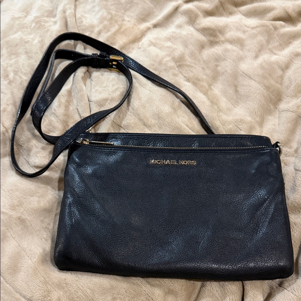 Michael Kors Black Leather Crossbody with Gold Hardware